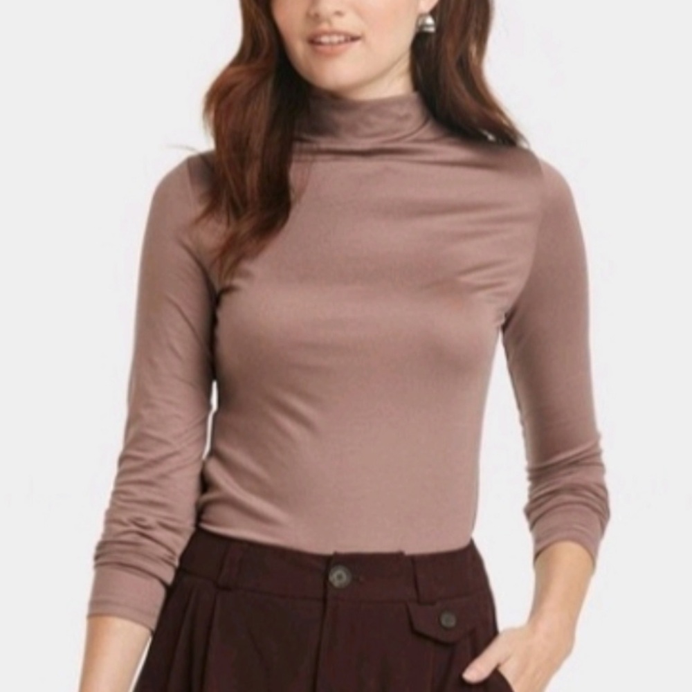 A NEW DAY Women's Ruched Mock Turtleneck Long Sleeve Pullover T-Shirt